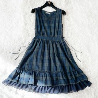 アクシーズファムポエティック(axes femme POETIQUE)のaxes femme ワンピース　ノースリーブ　チェック　リボン　シフォン(ひざ丈ワンピース)