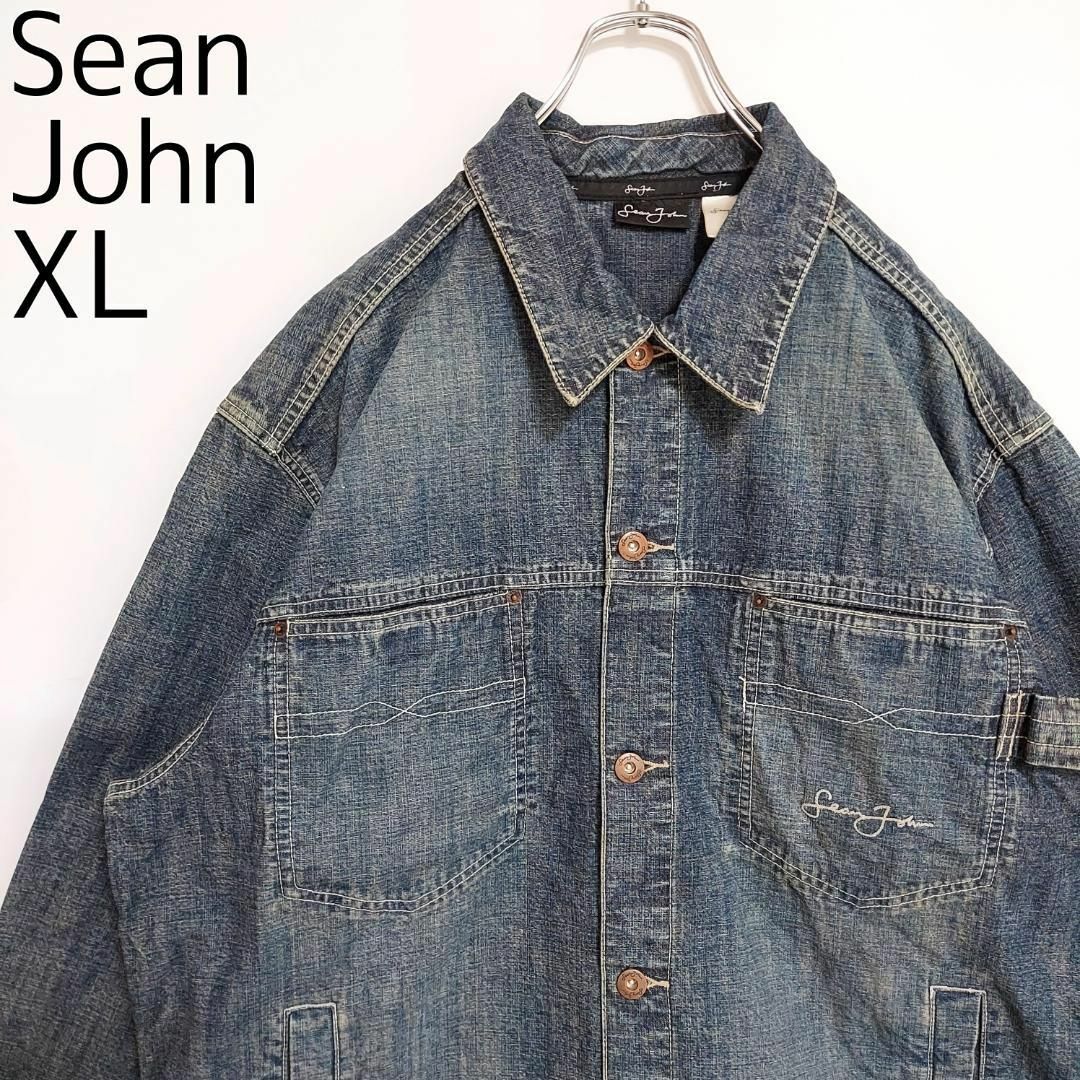 Sean John - SEAN JOHN ショーンジョン ロゴ刺繍デニムジャケット XL