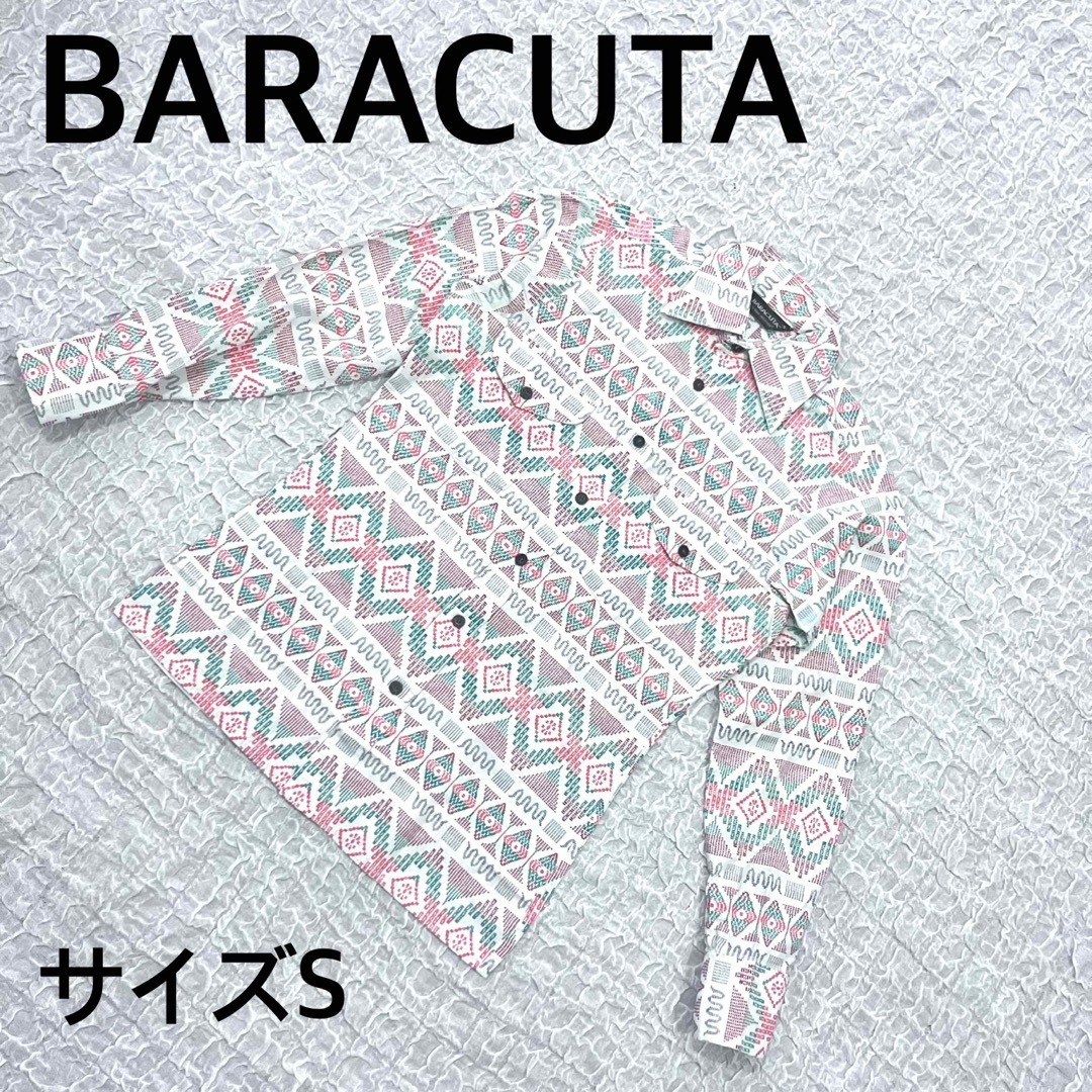 BARACUTA バラクータ　総柄　長袖シャツ　オレンジ　サイズS