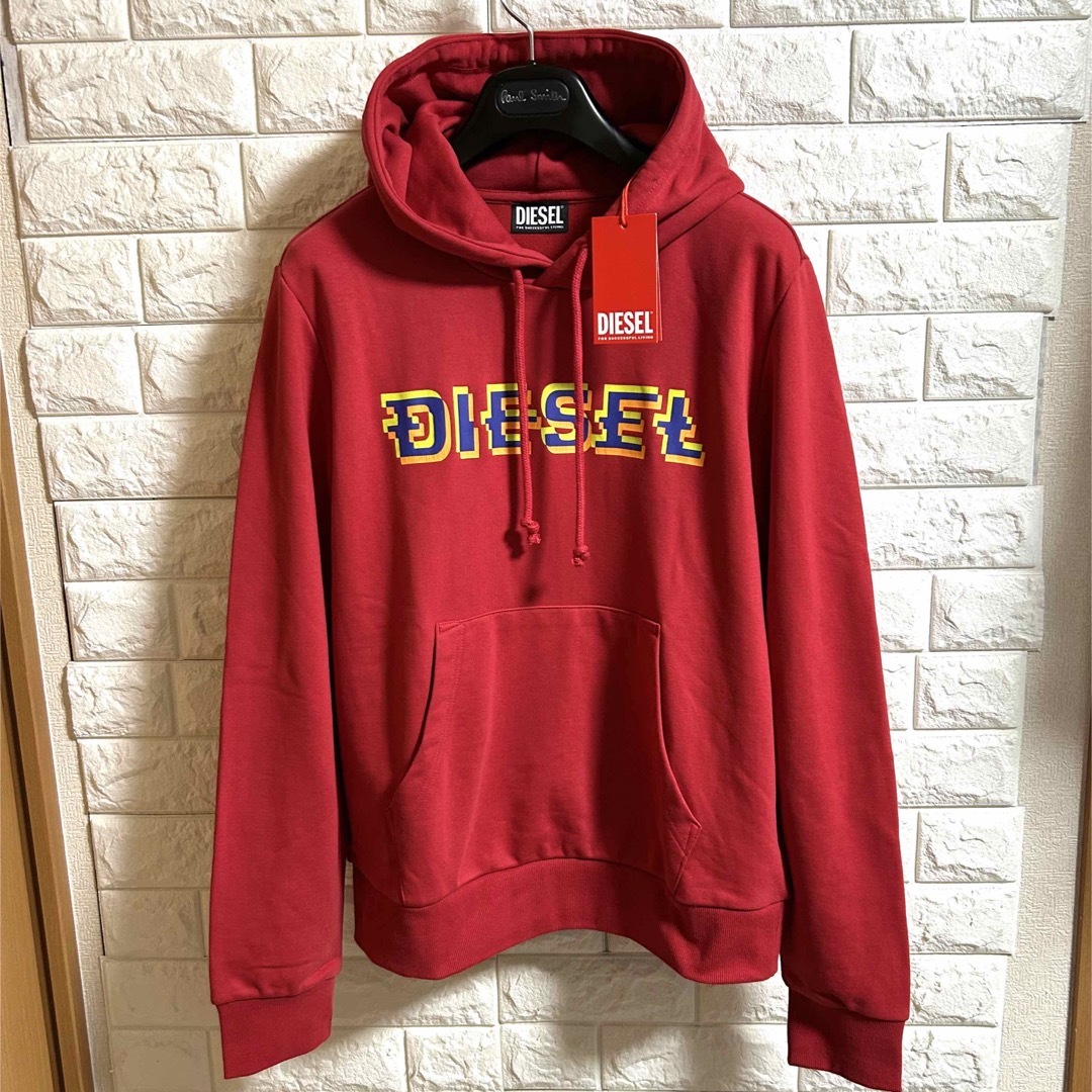 【新品】DIESEL ディーゼル／剥がれロゴ フーディー パーカー S