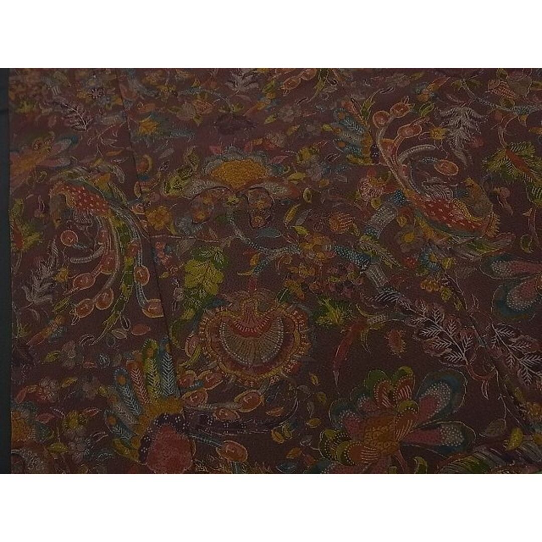 平和屋野田店■上質な小紋 更紗尾長鶏花唐草文 逸品 n-by3599