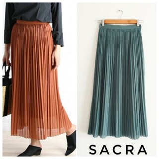 SACRA エアークリスタル プリーツスカート 36 グリーン サクラ