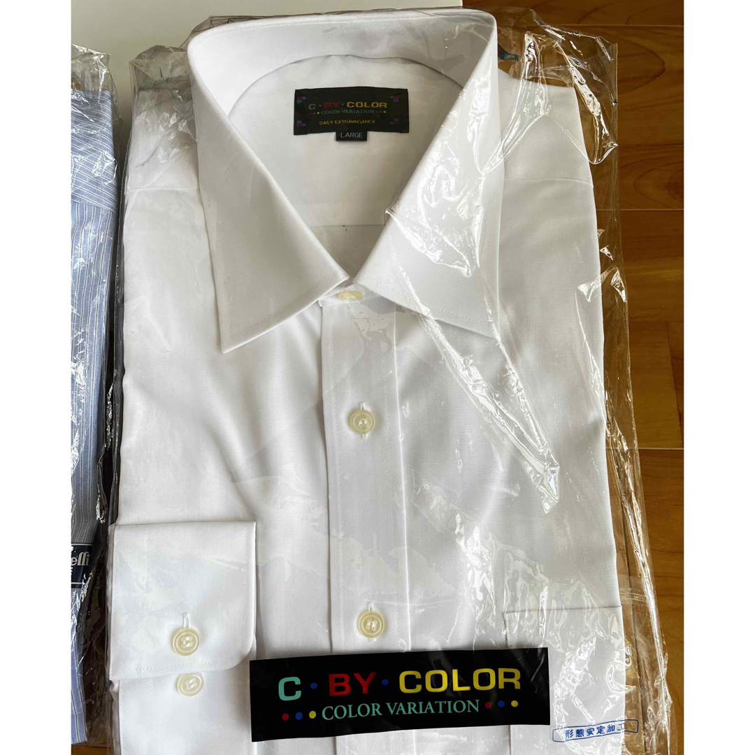 新品未使用ドレスシャツ 2色組み ブルーストライプ、ホワイトLサイズ 長袖シャツの通販 by momo9021's shop｜ラクマ