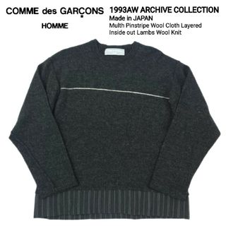 コムデギャルソン(COMME des GARCONS)の90S コムデギャルソンオム ストライプウール切替えインサイドアウトウールニット(ニット/セーター)