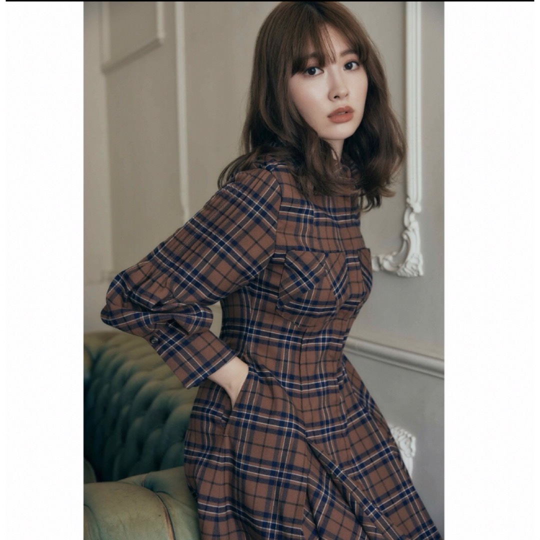 HLT Checkered Pleats Long Shirt Dress