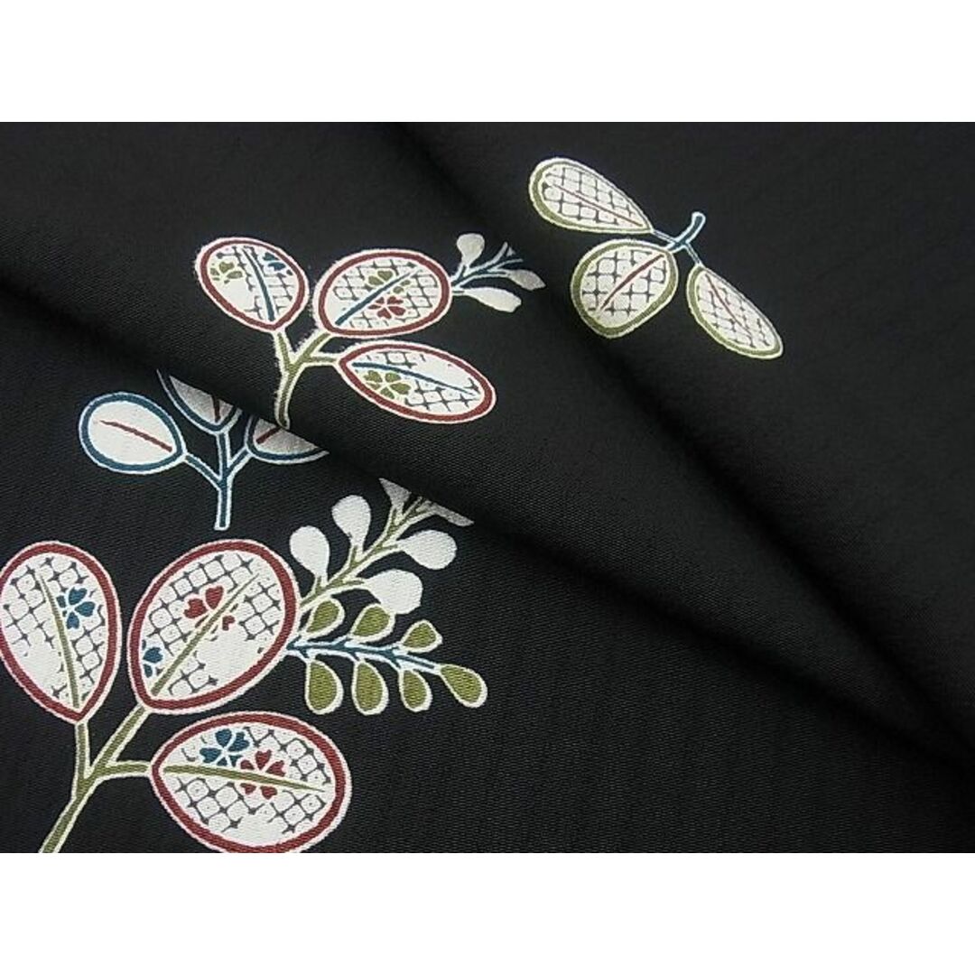 平和屋野田店■夏物 小紋 草花文 黒地 逸品 n-gh2858