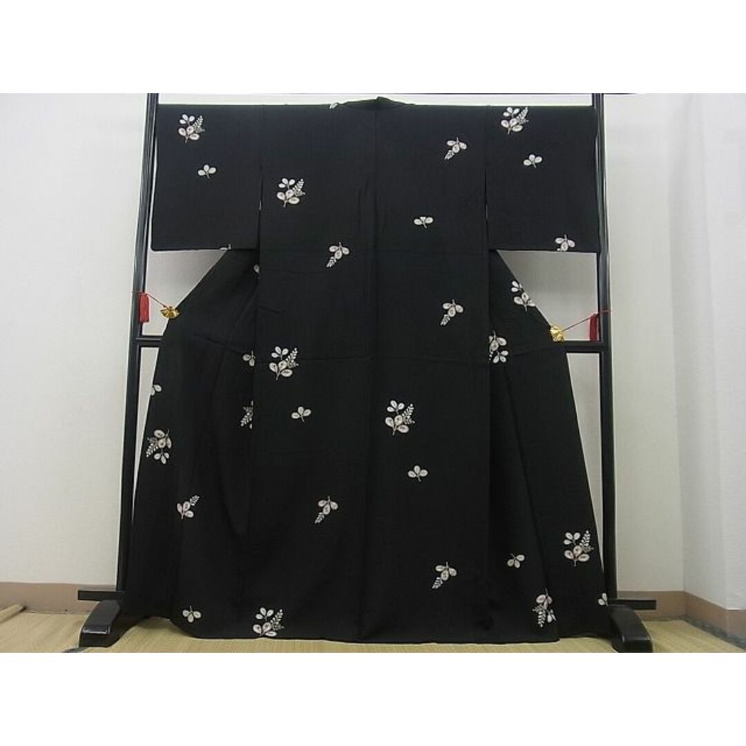 平和屋野田店■夏物 小紋 草花文 黒地 逸品 n-gh2858