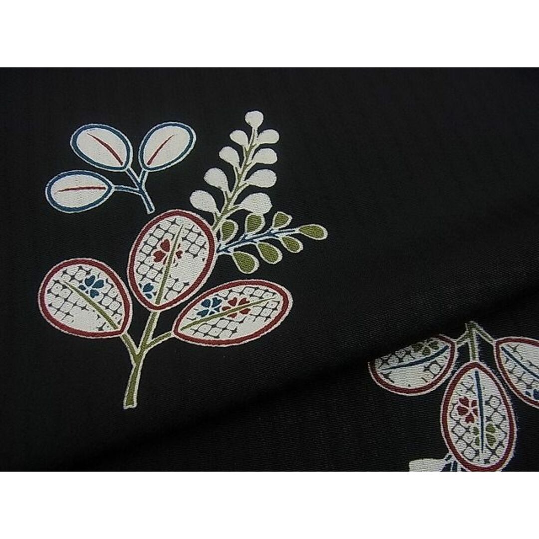平和屋野田店■夏物 小紋 草花文 黒地 逸品 n-gh2858