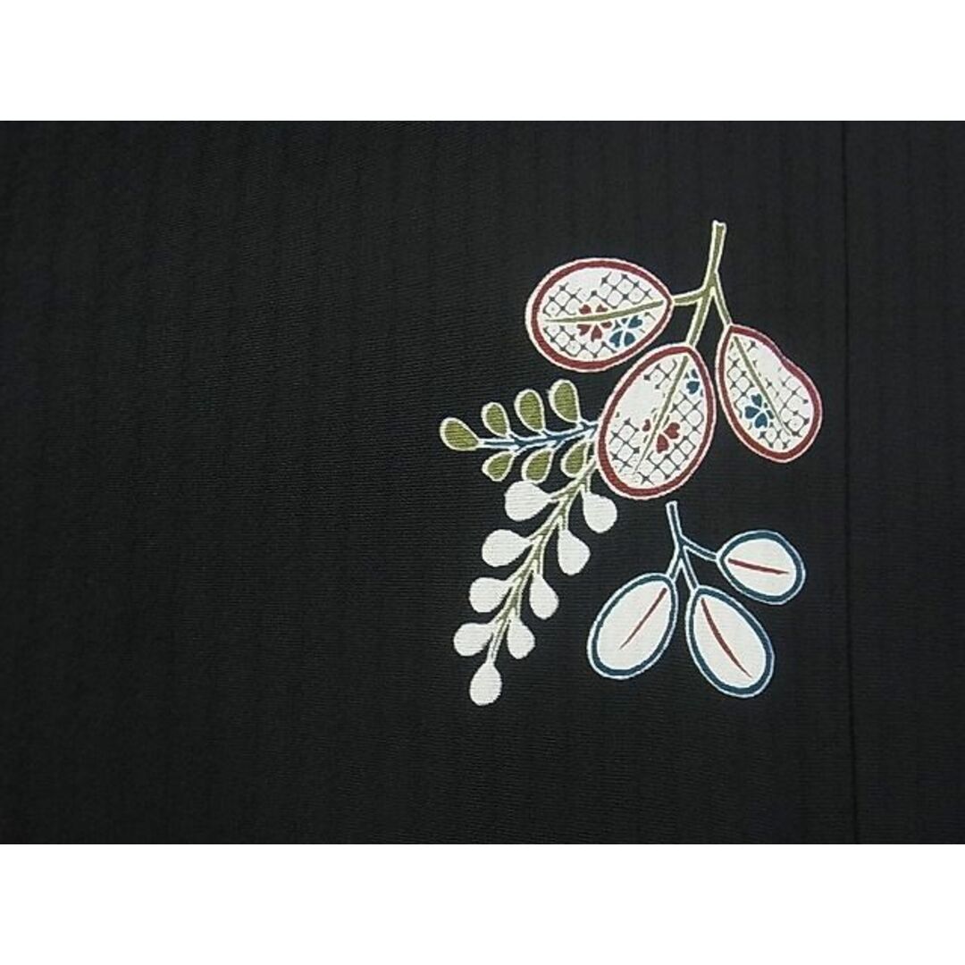 平和屋野田店■夏物 小紋 草花文 黒地 逸品 n-gh2858