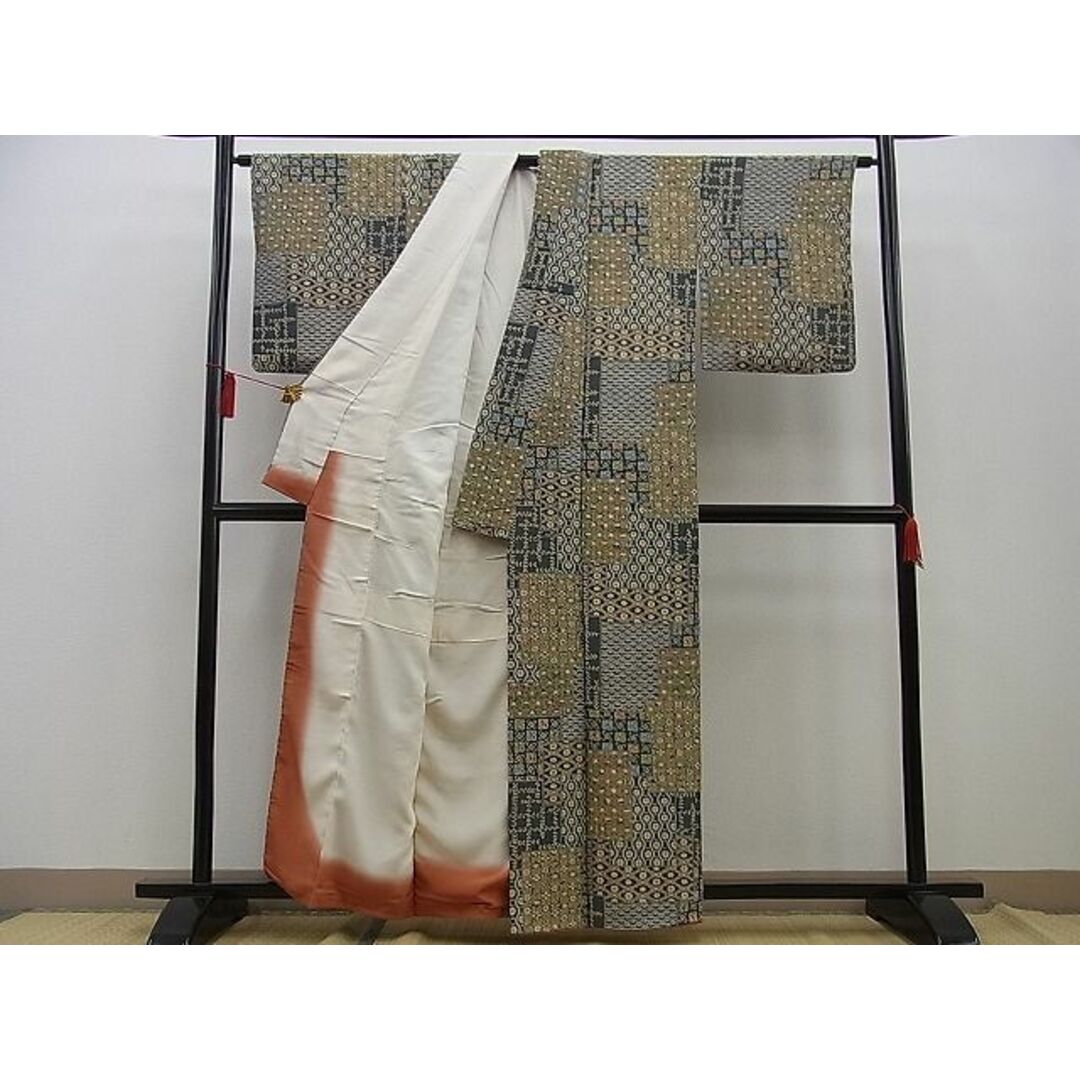 平和屋野田店■上質な小紋 絞り 色紙吉祥文 逸品 n-kv1967