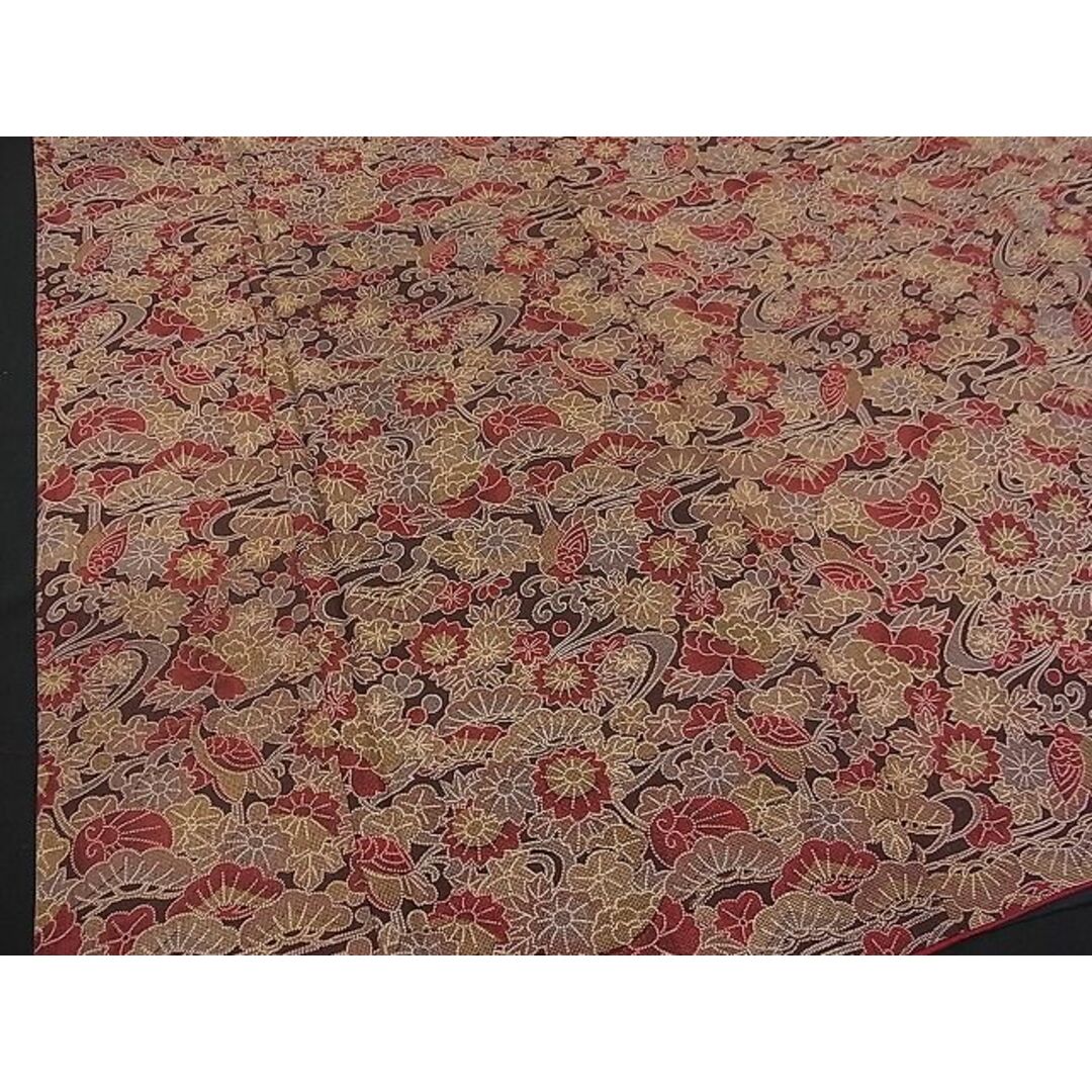 平和屋野田店■本場染大島紬 流水群鶴草花文 逸品 n-fw2918