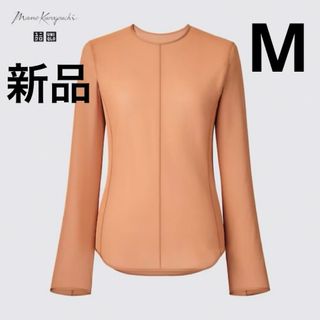 ユニクロ(UNIQLO)の新品　ユニクロ　マメ　コラボ　シアークルーネックT（長袖）Mサイズ　34ブラウン(カットソー(長袖/七分))