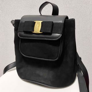 Salvatore Ferragamo サルヴァトーレ フェラガモ   リュック・デイパック BV-216205 ナイロン レザー  ブラック ゴールド金具  バックパック 【本物保証】