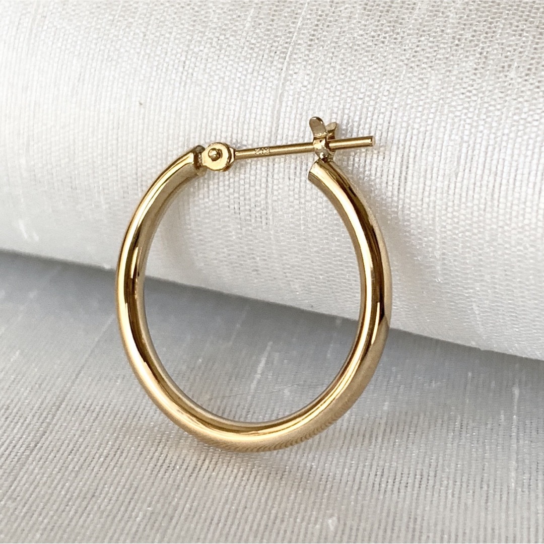 18金【2×20mm/定番フープピアス/片耳】Yゴールド K18刻印入 新品!-