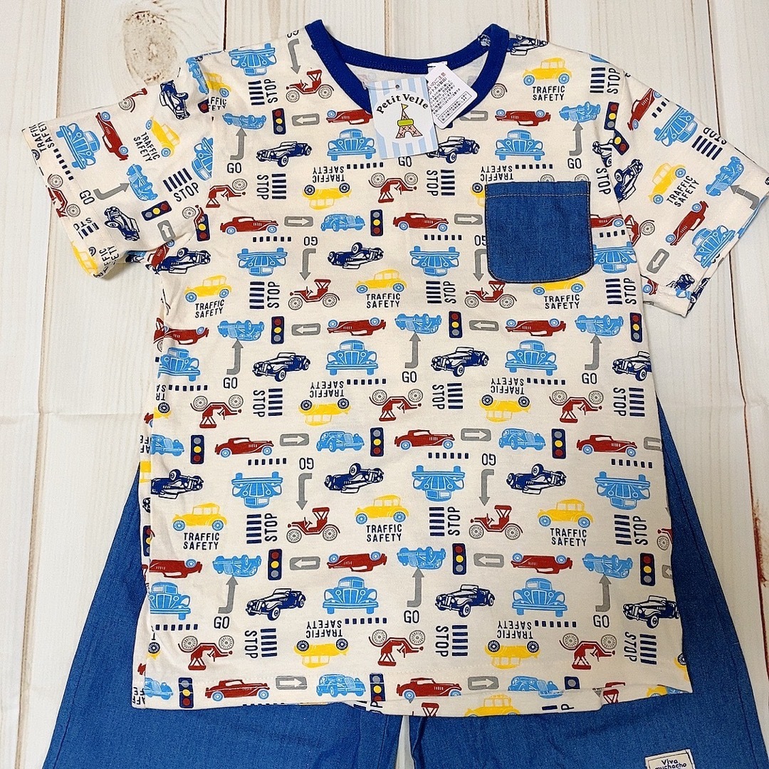 セットアップ　130 ダンガリクルマ　新品未使用 キッズ/ベビー/マタニティのキッズ服男の子用(90cm~)(その他)の商品写真