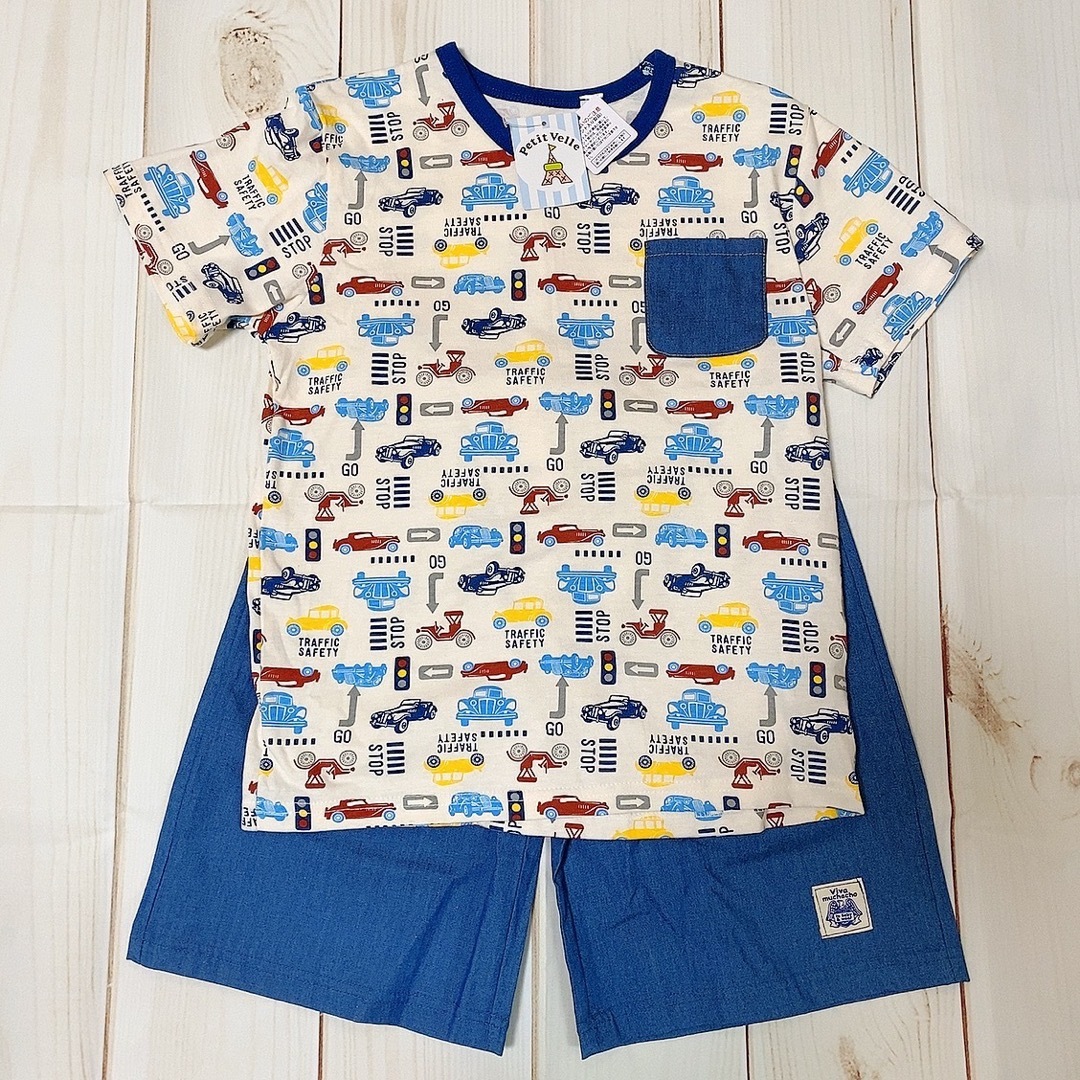 セットアップ　130 ダンガリクルマ　新品未使用 キッズ/ベビー/マタニティのキッズ服男の子用(90cm~)(その他)の商品写真