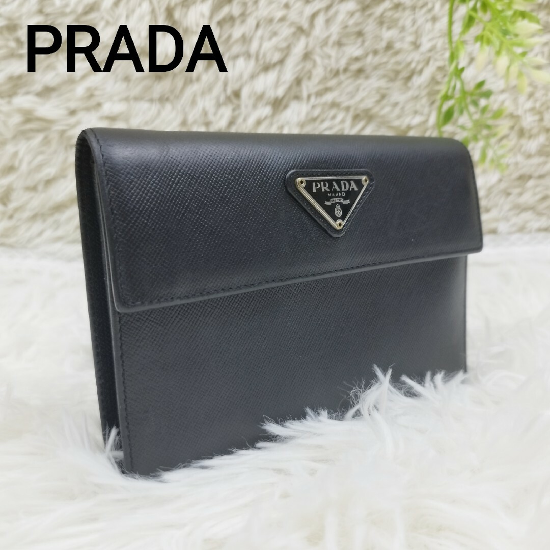 【美品】prada　プラダ　折財布　サフィアーノ　ブラック