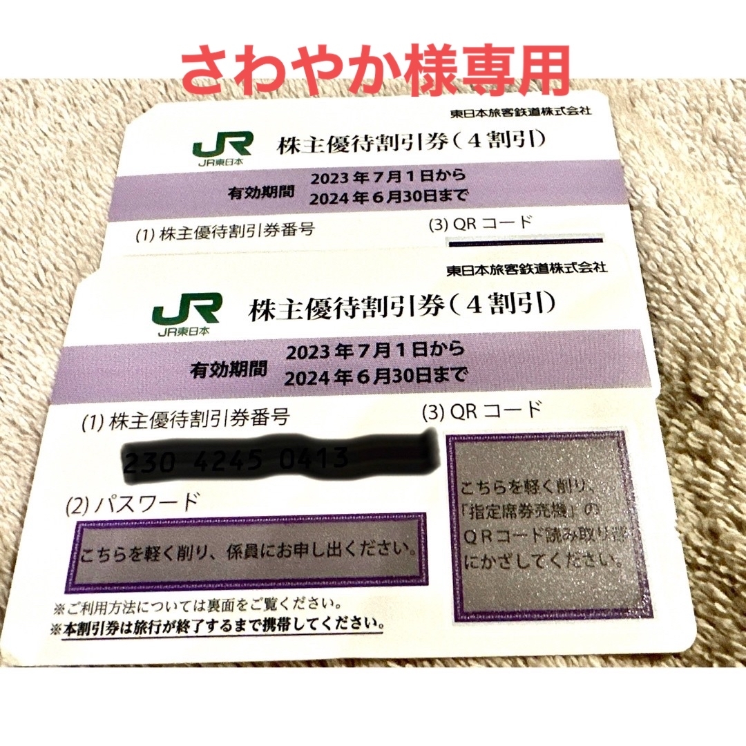 JR東日本　株主優待券（4割引）　２枚 チケットの優待券/割引券(その他)の商品写真