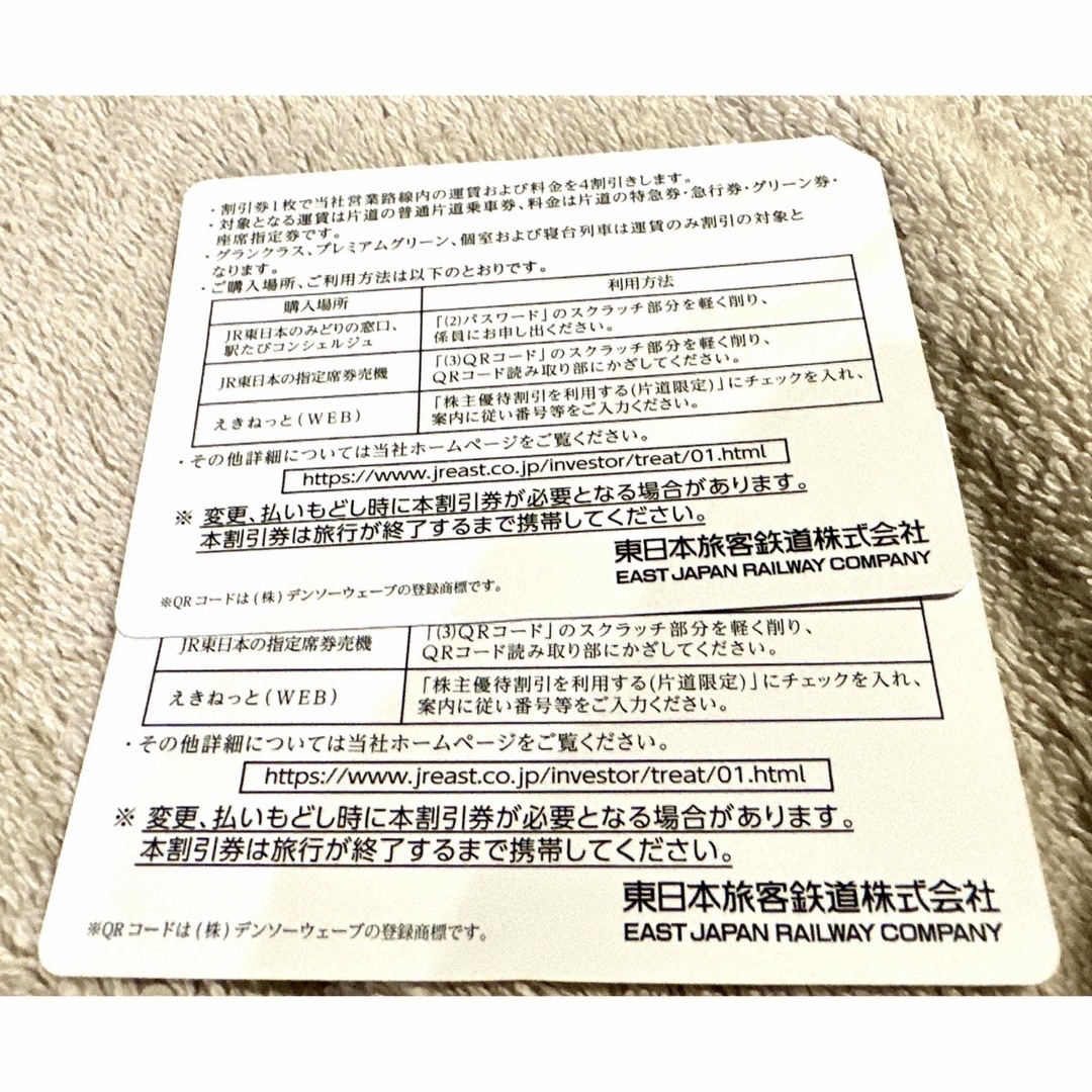 JR東日本　株主優待券（4割引）　２枚 チケットの優待券/割引券(その他)の商品写真