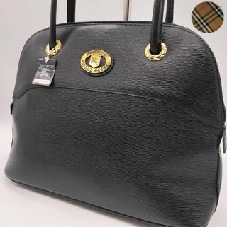 バーバリー(BURBERRY)の極美品✨BURBERRY ハンドバッグ ノバチェック ドーム型 ホースロゴ 黒(ハンドバッグ)