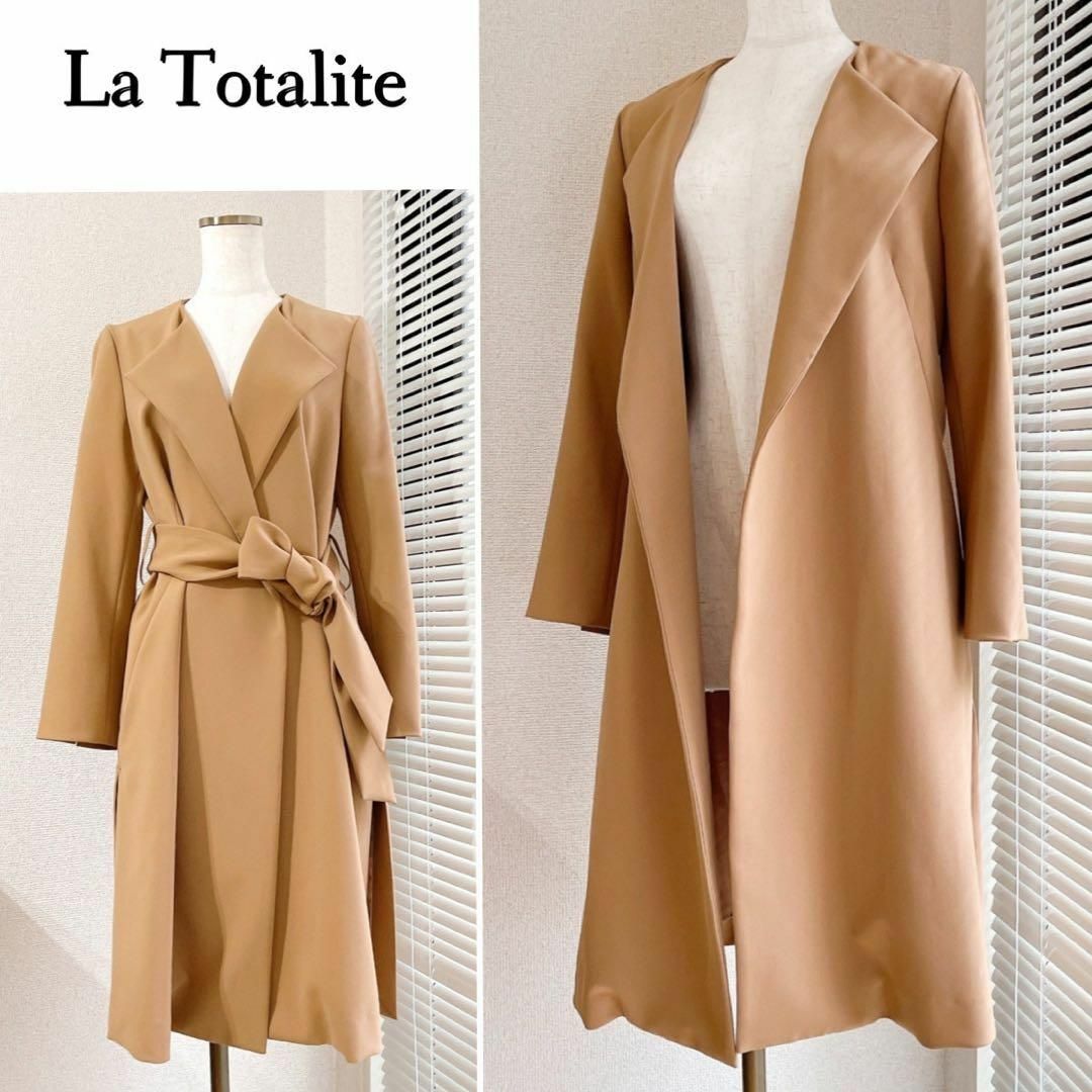 La TOTALITE(ラトータリテ)の上品かっこいい♪　サイドスリット　とろみガウンコート　フリーサイズ　ベージュ レディースのジャケット/アウター(ロングコート)の商品写真