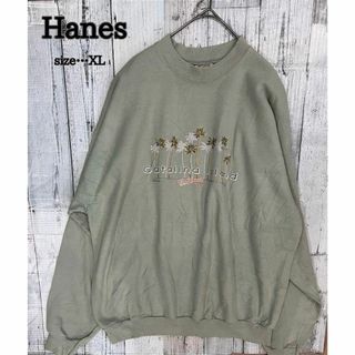 ヘインズ(Hanes)のHanes ヤシの木　くすみグリーン　ビッグトレーナー　スウェット　ヴィンテージ(スウェット)