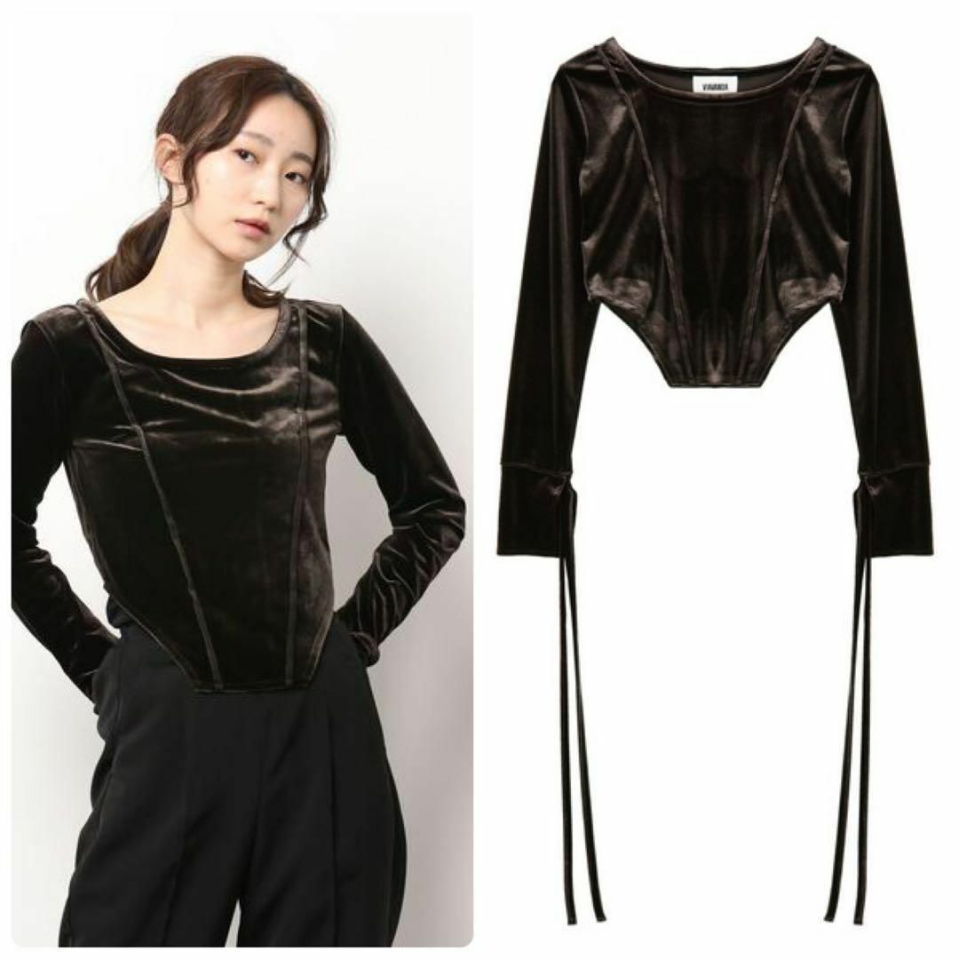 ◎極美品◎『VIAVANDA』Velour Cutting Tops ブラウン-