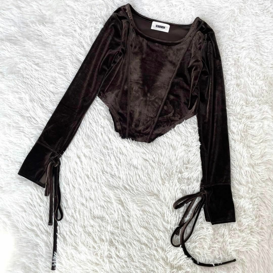 ◎極美品◎『VIAVANDA』Velour Cutting Tops ブラウン-