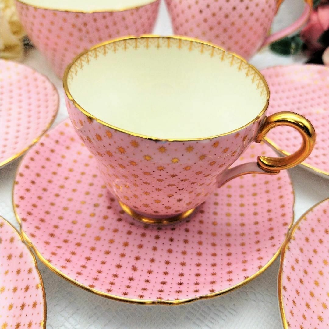 可愛い❤ 素敵 シェリー ピンク&スター カップ&ソーサーセット 英国
