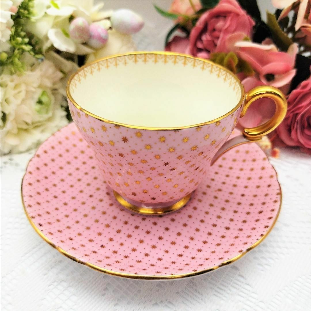 可愛い❤ 素敵 シェリー ピンク&スター カップ&ソーサーセット 英国