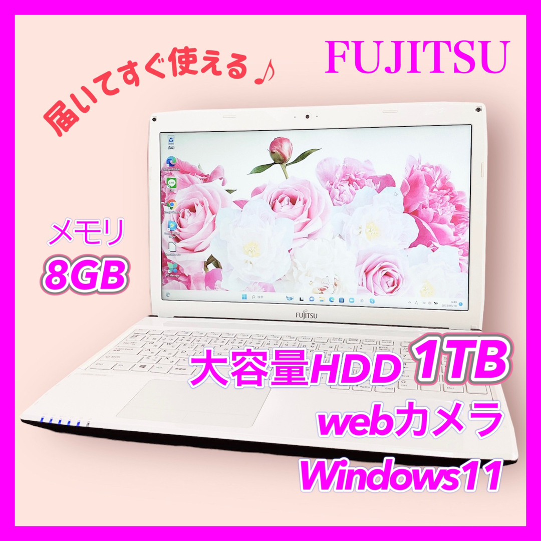 19｜大容量1TB\u0026メモリ8GB✨カメラ付☆薄型赤ノートパソコン