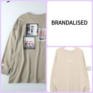 ライトオン(Right-on)の♡BRANDALISED バンクシープリントロンティLくすみグリーン緑レディース(Tシャツ(長袖/七分))