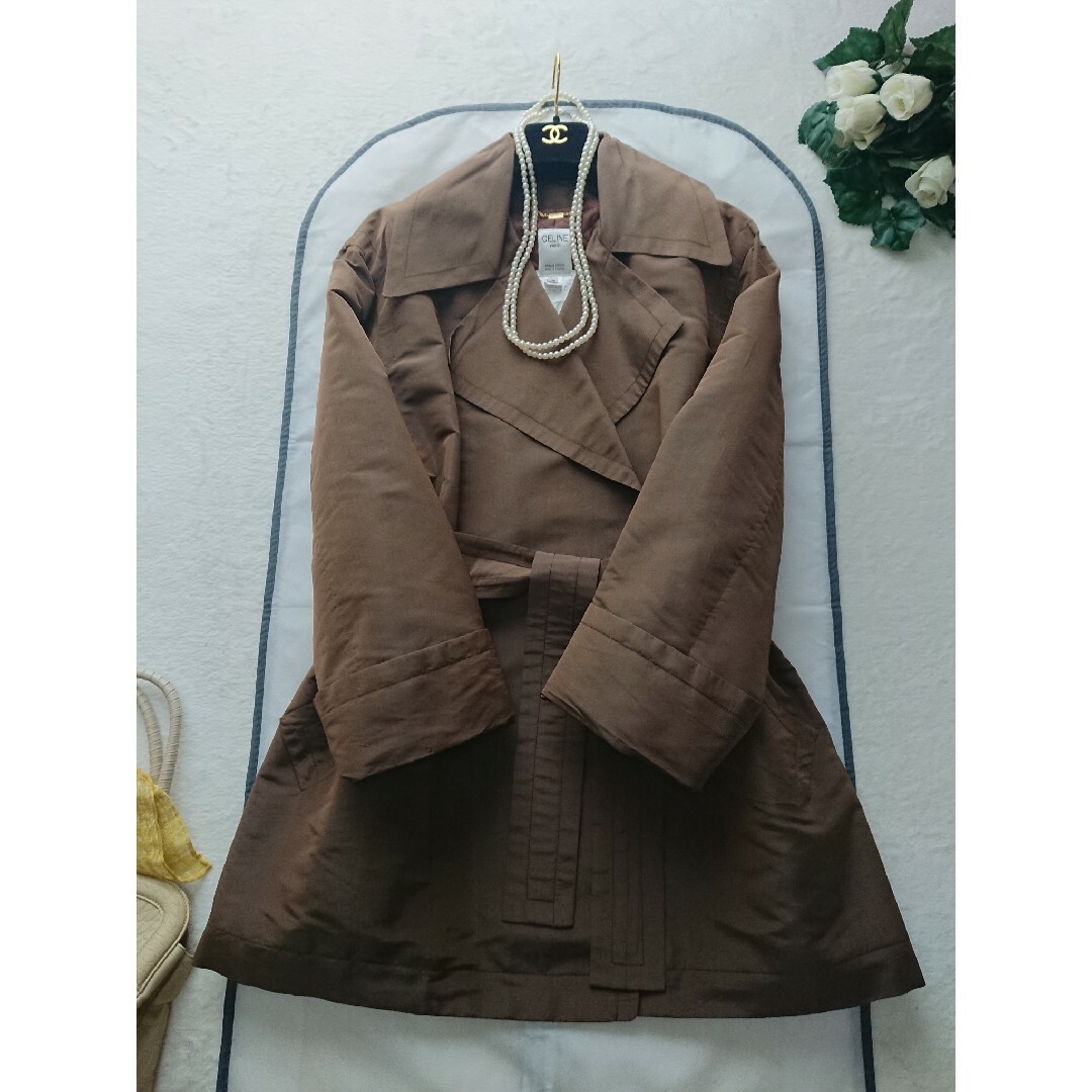 ジャケット/アウターCELINE 美品 29万 高級ベルテッドコート 秋冬物 シャンタン フランス製