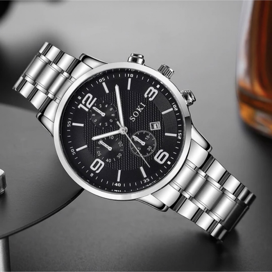 【送料無料】◆ SOKI社メンズ腕時計 自動巻き ブラック黒本革　/520