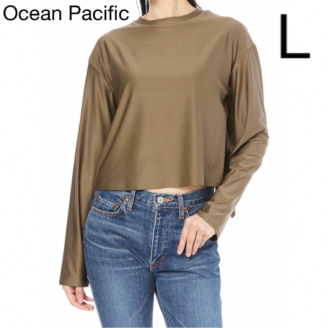 OCEAN PACIFIC(オーシャンパシフィック)のオーシャンパシフィック　Lサイズ　ブラウン　短丈 長袖Tシャツ レディースのトップス(Tシャツ(長袖/七分))の商品写真