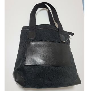 グッチ(Gucci)のグッチ トートバッグ  ブラック 019 0402 キャンバス レザー(トートバッグ)