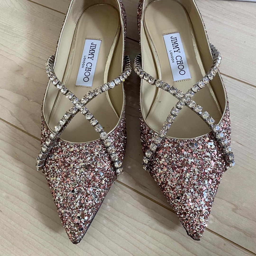 JIMMY CHOO(ジミーチュウ)のJimmy Choo グリッター フラットシューズ ピンク レディースの靴/シューズ(ハイヒール/パンプス)の商品写真