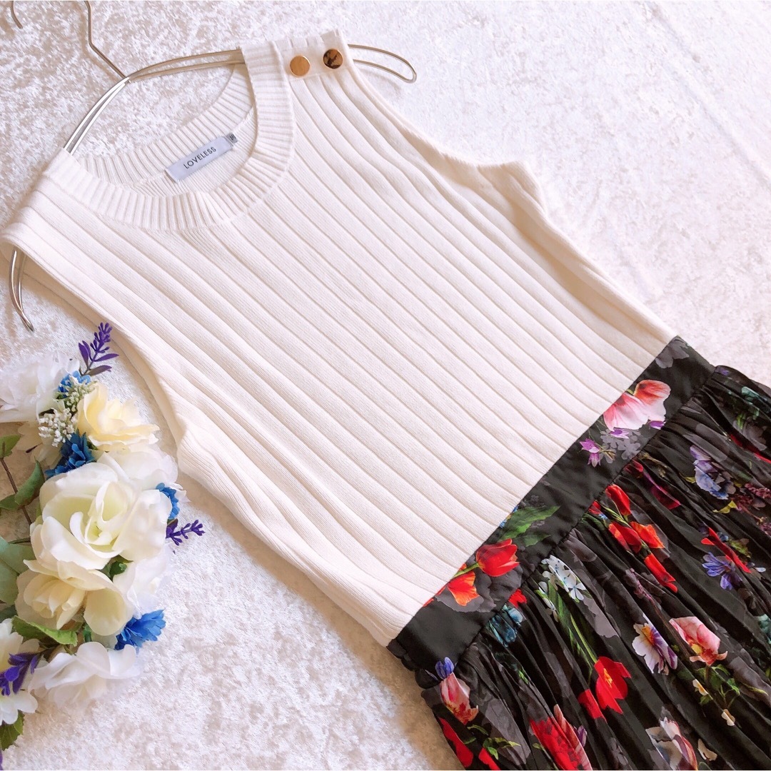 美品♡ラブレス ロングワンピース プリーツスカート 綺麗系 美シルエット 花柄