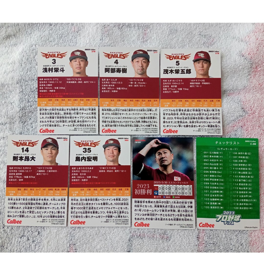 東北楽天ゴールデンイーグルス(トウホクラクテンゴールデンイーグルス)のプロ野球チップス2023 第2弾東北楽天ゴールデンイーグルス カード 7枚セット エンタメ/ホビーのトレーディングカード(その他)の商品写真