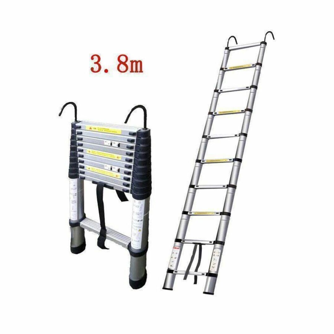 はしご 伸縮 3.8m ハシゴ 梯子 フック付き 耐荷重150kg 家庭用 61