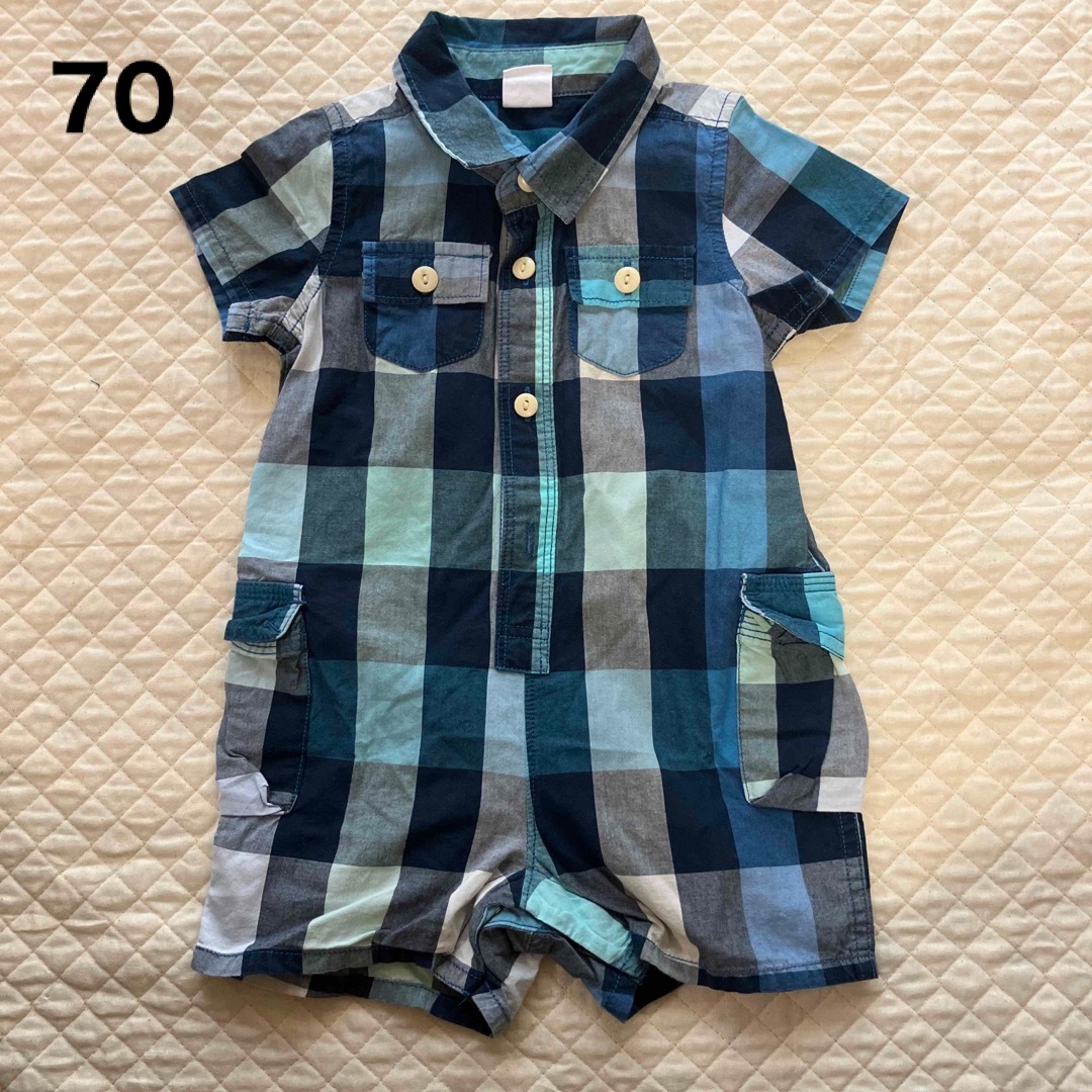 babyGAP(ベビーギャップ)の70cm baby GAP ロンパース　チェックシャツ　コットン キッズ/ベビー/マタニティのベビー服(~85cm)(ロンパース)の商品写真