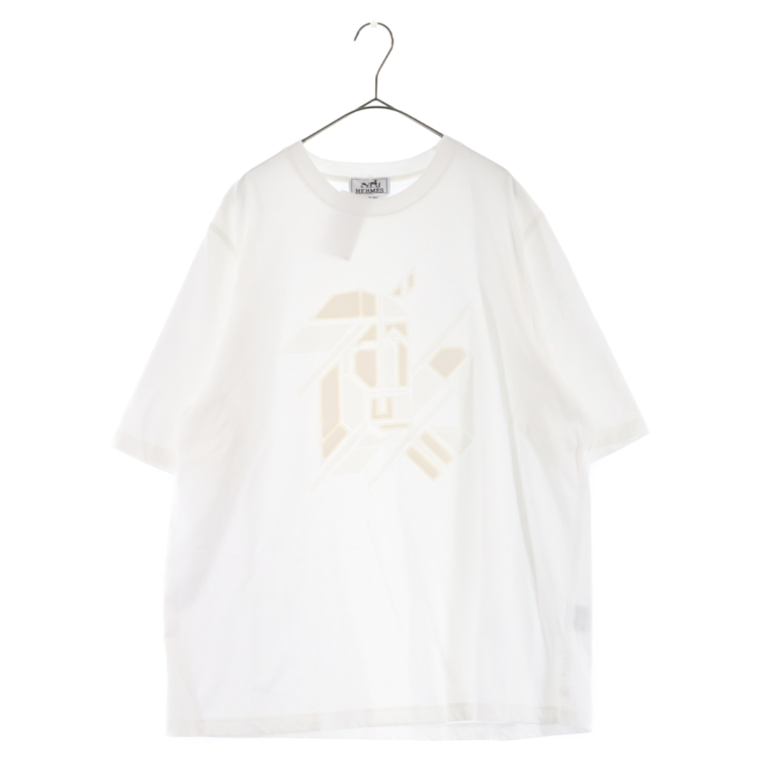 HERMES エルメス Chevaux en syme フロント3Dエンボス加工 クルーネック半袖Tシャツ ホワイト