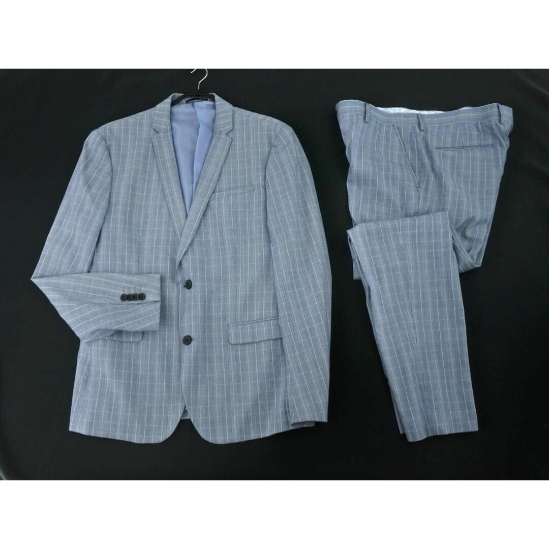ZARA MAN ザラ マン グレンチェック セットアップ ジャケット パンツ スーツ size52/白ｘ青 ◇■ メンズ