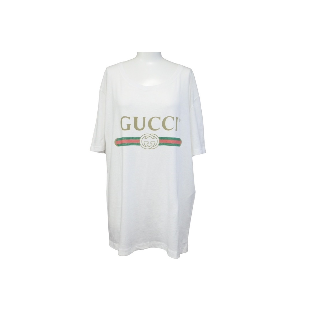 Gucci(グッチ)のGUCCI グッチ 半袖Ｔシャツ ロゴ ウォッシュドオーバーサイズ Tシャツ ホワイト コットン M 440103 X3F05 美品 中古 54205 レディースのトップス(Tシャツ(半袖/袖なし))の商品写真