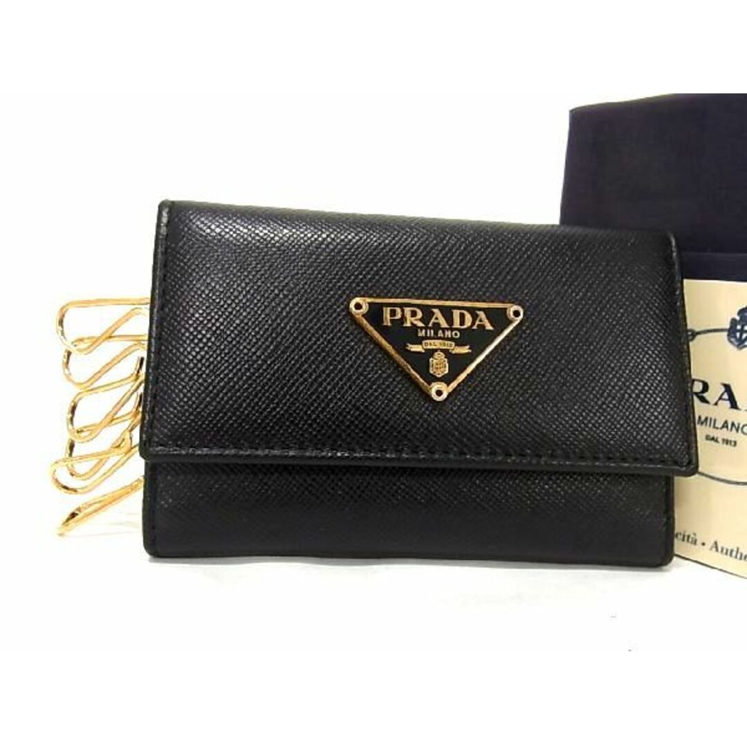 ■新品■未使用■ PRADA プラダ 1M0222 サフィアーノレザー 6連 キーケース 鍵入れ レディース メンズ ブラック系 AN9452