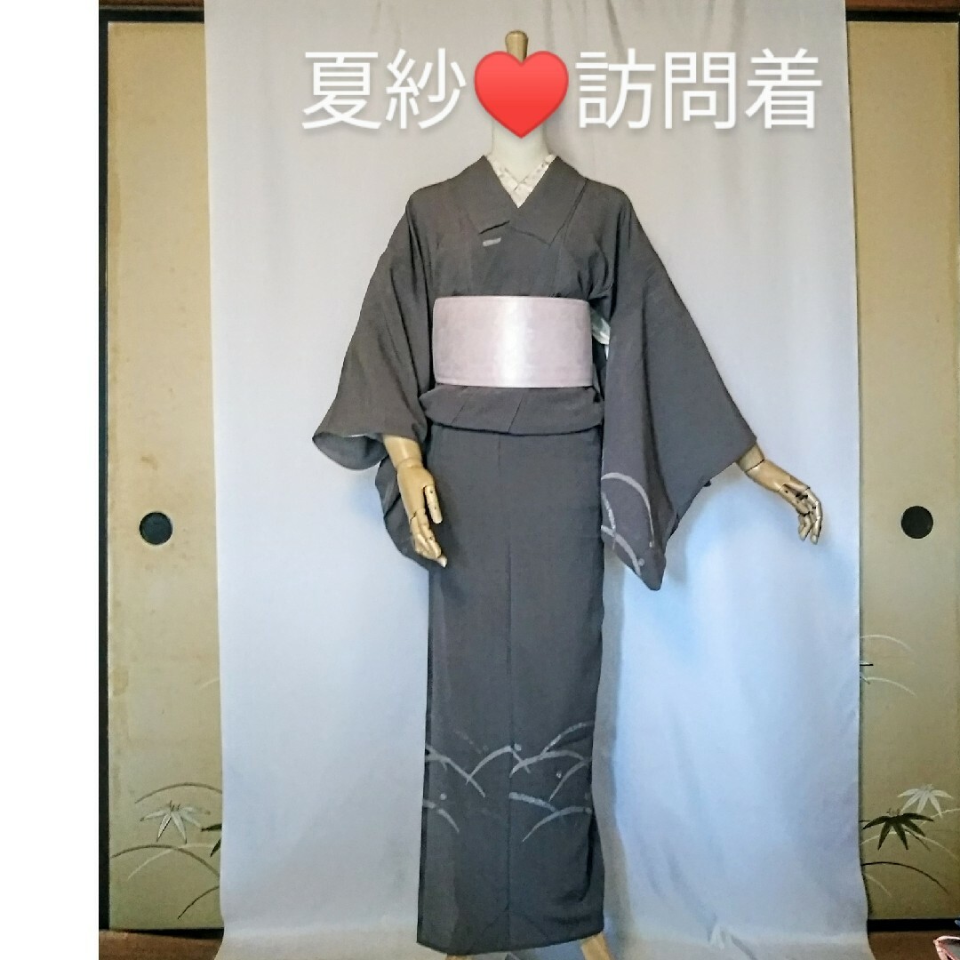 グレー★銀白☆露芝♥夏紗＊訪問着 レディースの水着/浴衣(着物)の商品写真