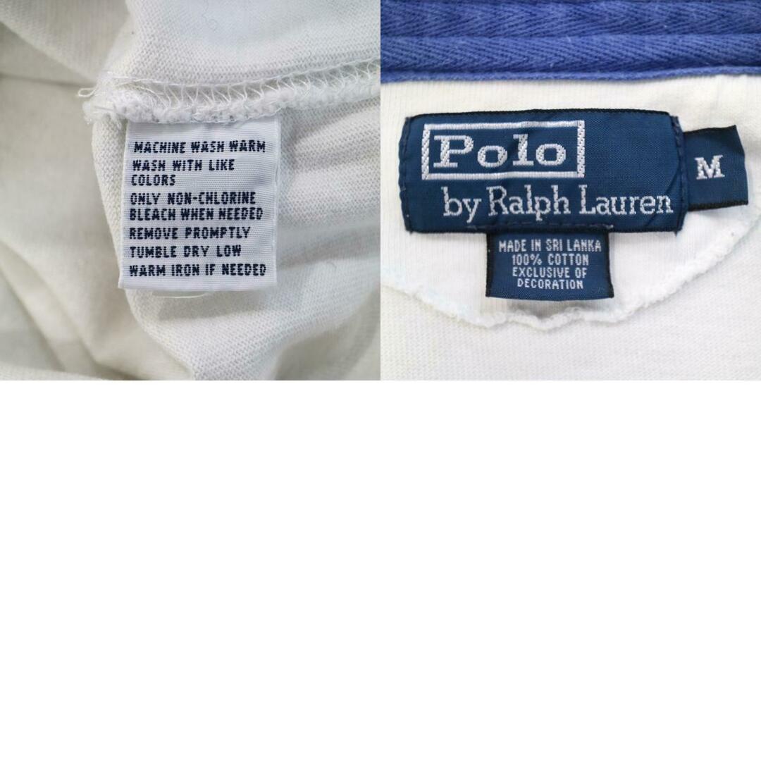 POLO RALPH LAUREN(ポロラルフローレン)のPolo by Ralph Lauren ポロバイラルフローレン 長袖ポロシャツ 肘あて 背番号5 ホワイト (メンズ M) 中古 古着 O1272 メンズのトップス(ポロシャツ)の商品写真