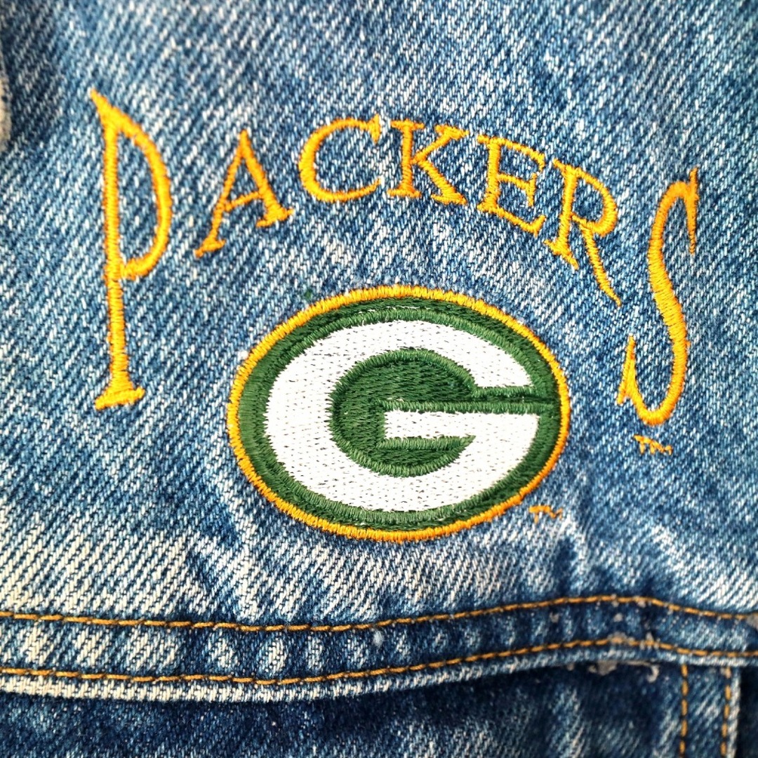 Lee(リー)のSALE///// 90年代 Lee リー NFL グリーンベイパッカーズ デニムジャケット 刺繍  アメカジ ライトブルー (メンズ L) O1284 メンズのジャケット/アウター(Gジャン/デニムジャケット)の商品写真