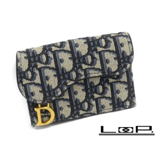 ディオール(Dior)の■美品■　ディオール 二つ折り カード ケース 名刺 入れ ロゴ ブルー トロッター GP 【38587】(名刺入れ/定期入れ)