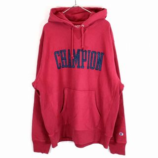 チャンピオン(Champion)のChampion チャンピオン リバースウィーブ ブランドネーム パーカー 前V  ワインレッド (メンズ XL) 中古 古着 O1296(パーカー)